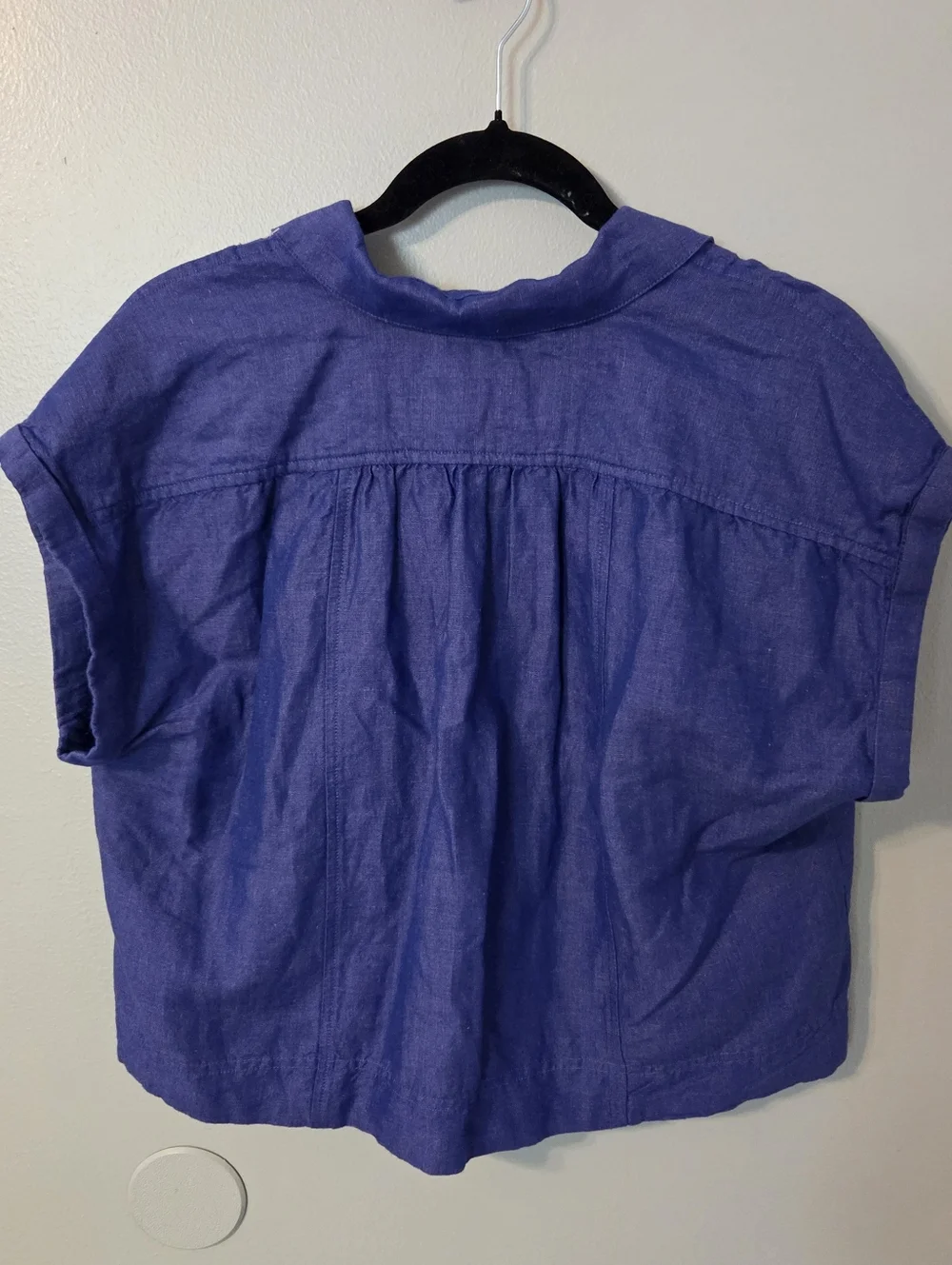 Anthropologie Womens Blue Linen Blend Oversized Boxy Boho Crop Top Sz M - Picture 6 of 12